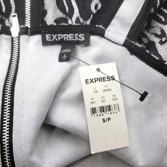 Express Black White Embroidered Floral Mesh Peplum Blouse Top NWT - Picture 5 of 6